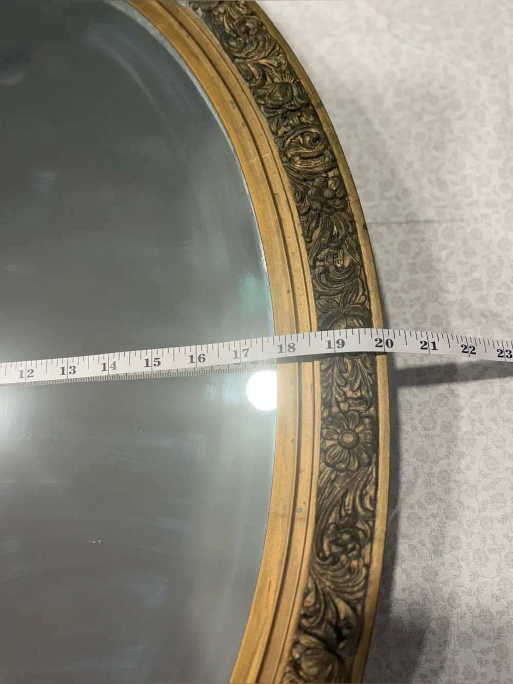 Antique Ornate Gold Medicine Cabinet Door Oval Mirror VTG 20x28 Regency Floral